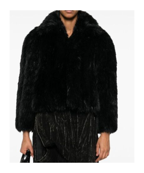 Balenciaga Black Shrunk Faux-fur Jacket In Black
