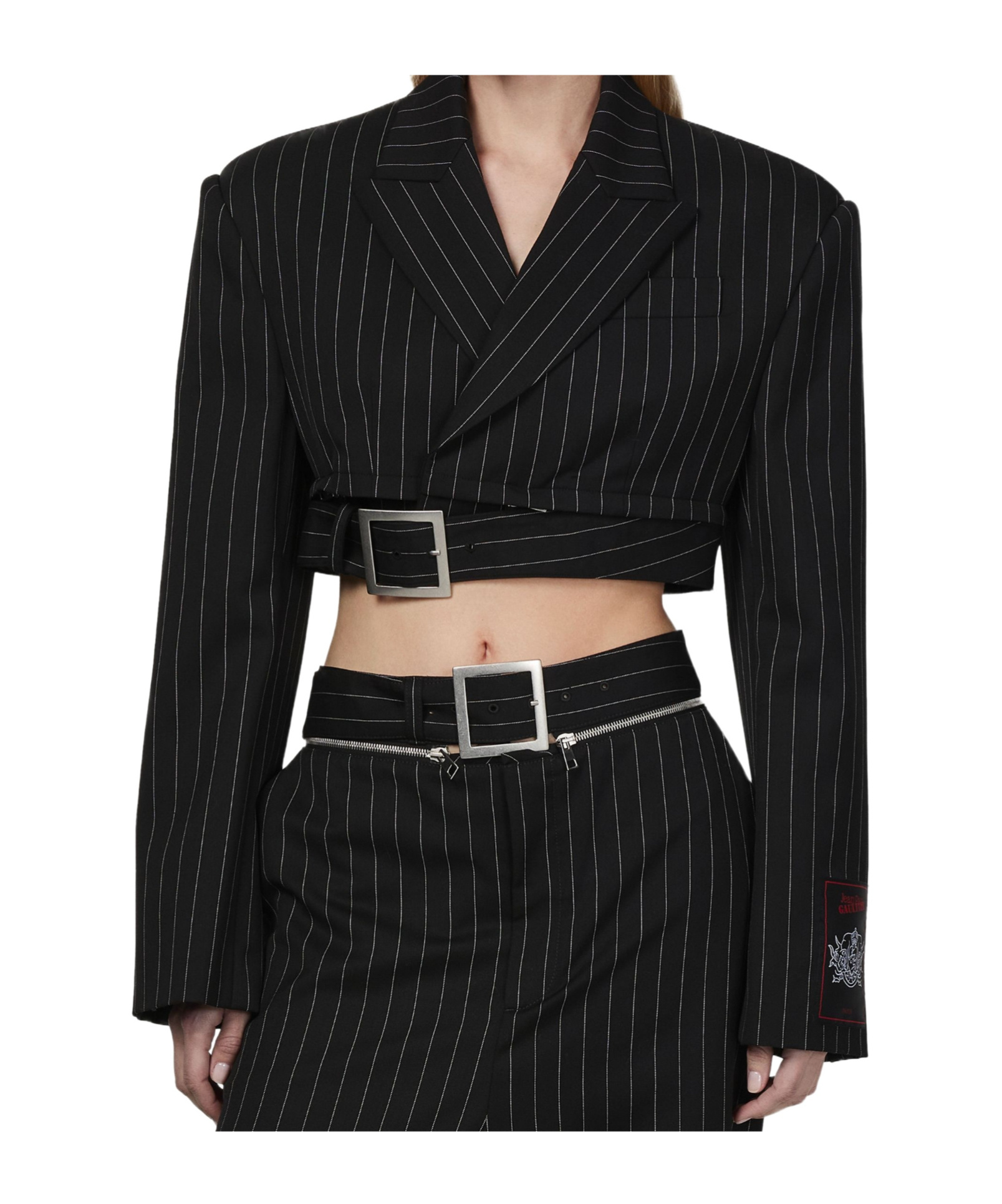 Jean Paul Gaultier Pinstripe Cropped Casual Jacket In Black