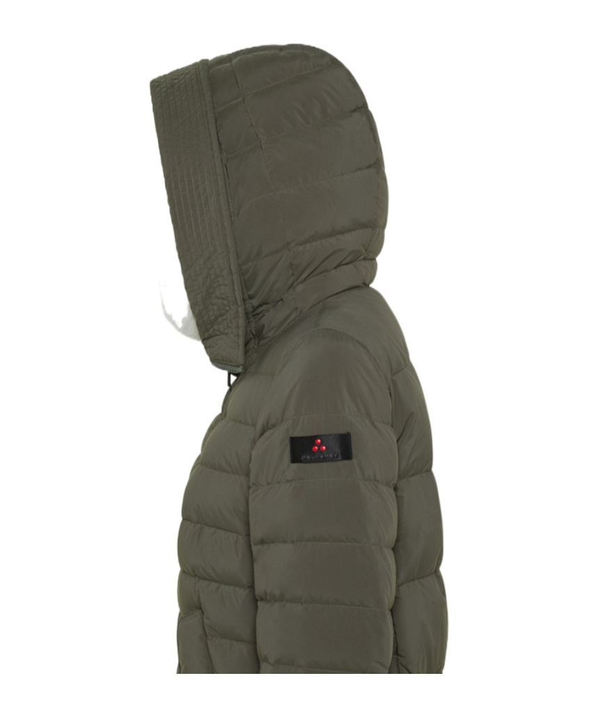 Peuterey Long Down Jacket With Matching Colour Fur In Green