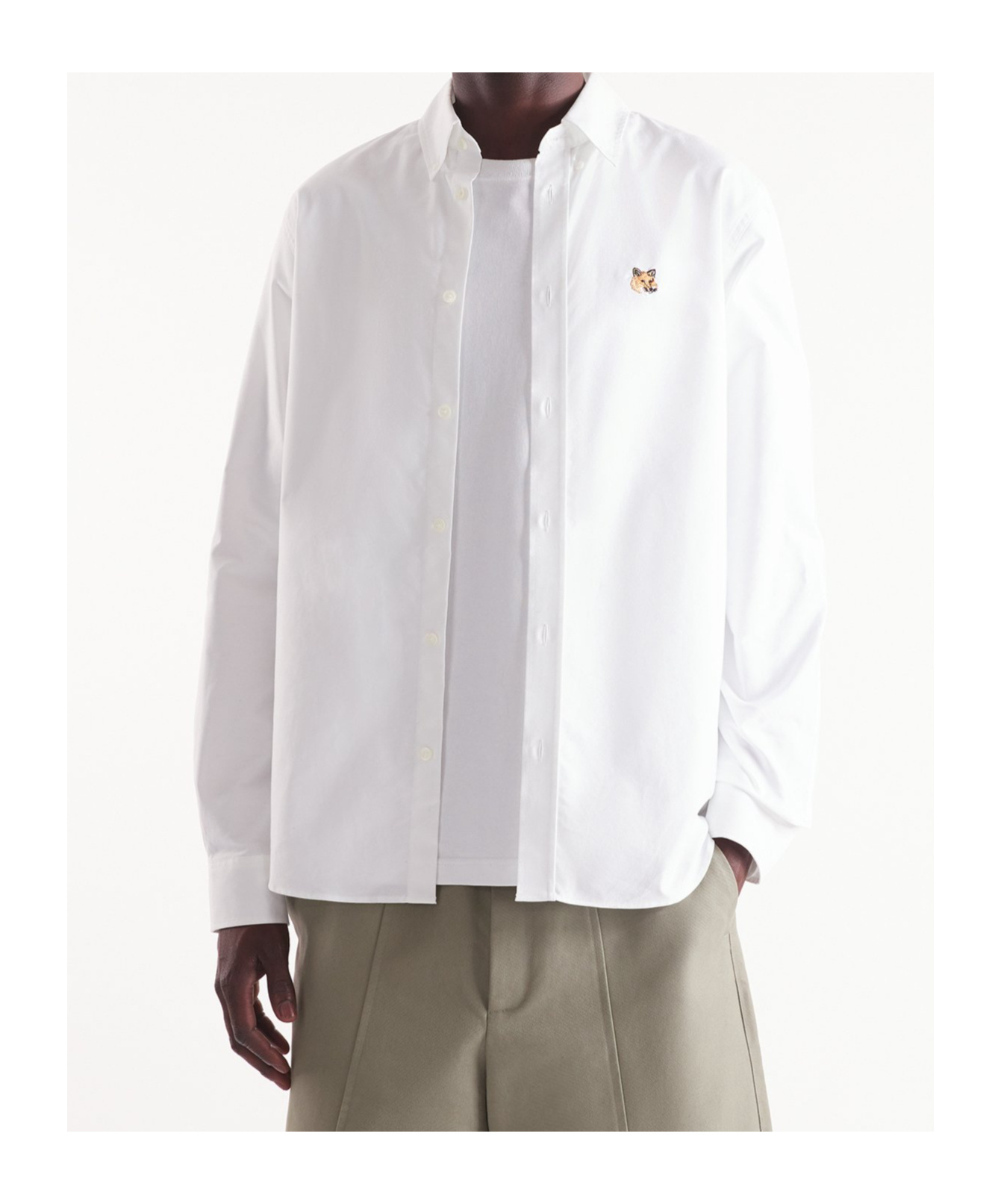 Maison Kitsuné Button Down Classic Shirt With Institutional Fox H Clothing In White