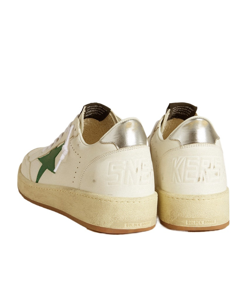 Shop Golden Goose Ball Star 2 With Green Leather Star And Metallic Leather Heel Tab In Nude