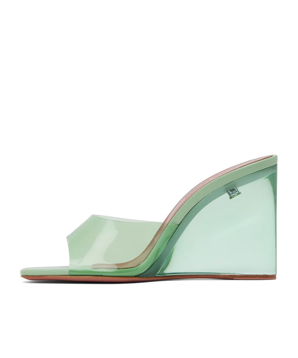 Amina Muaddi Lupita Glass Open-toed Wedges In Green