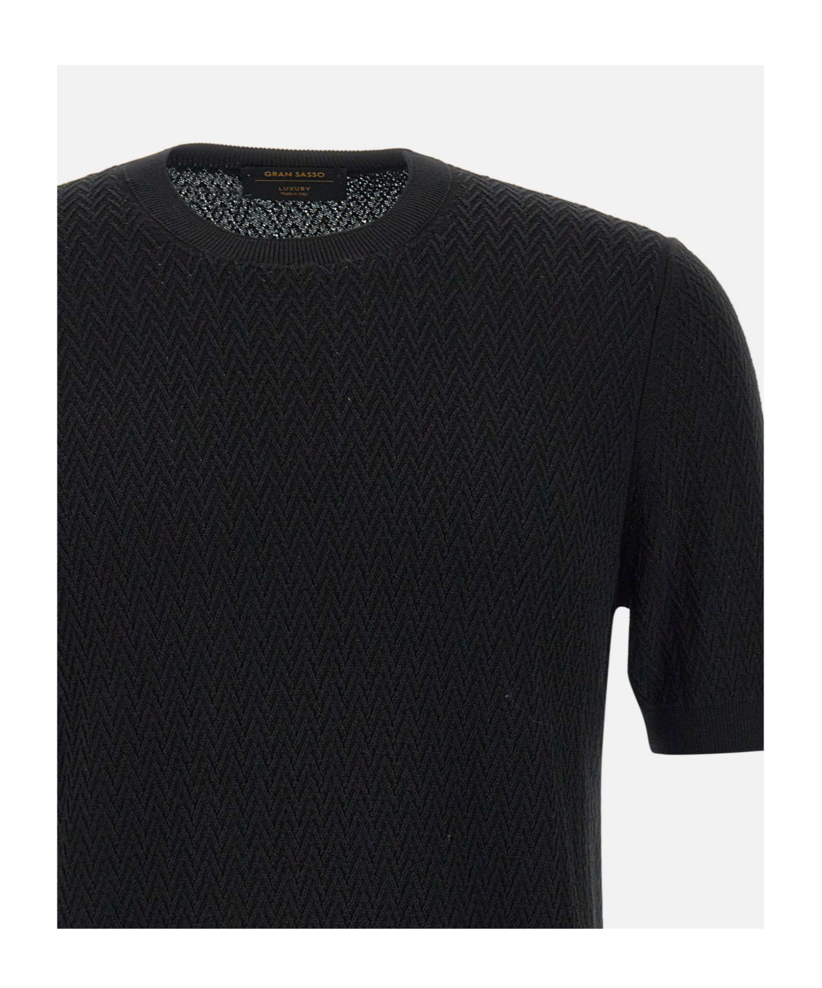 Gran Sasso Chevron-knit Short-sleeve Top In Black