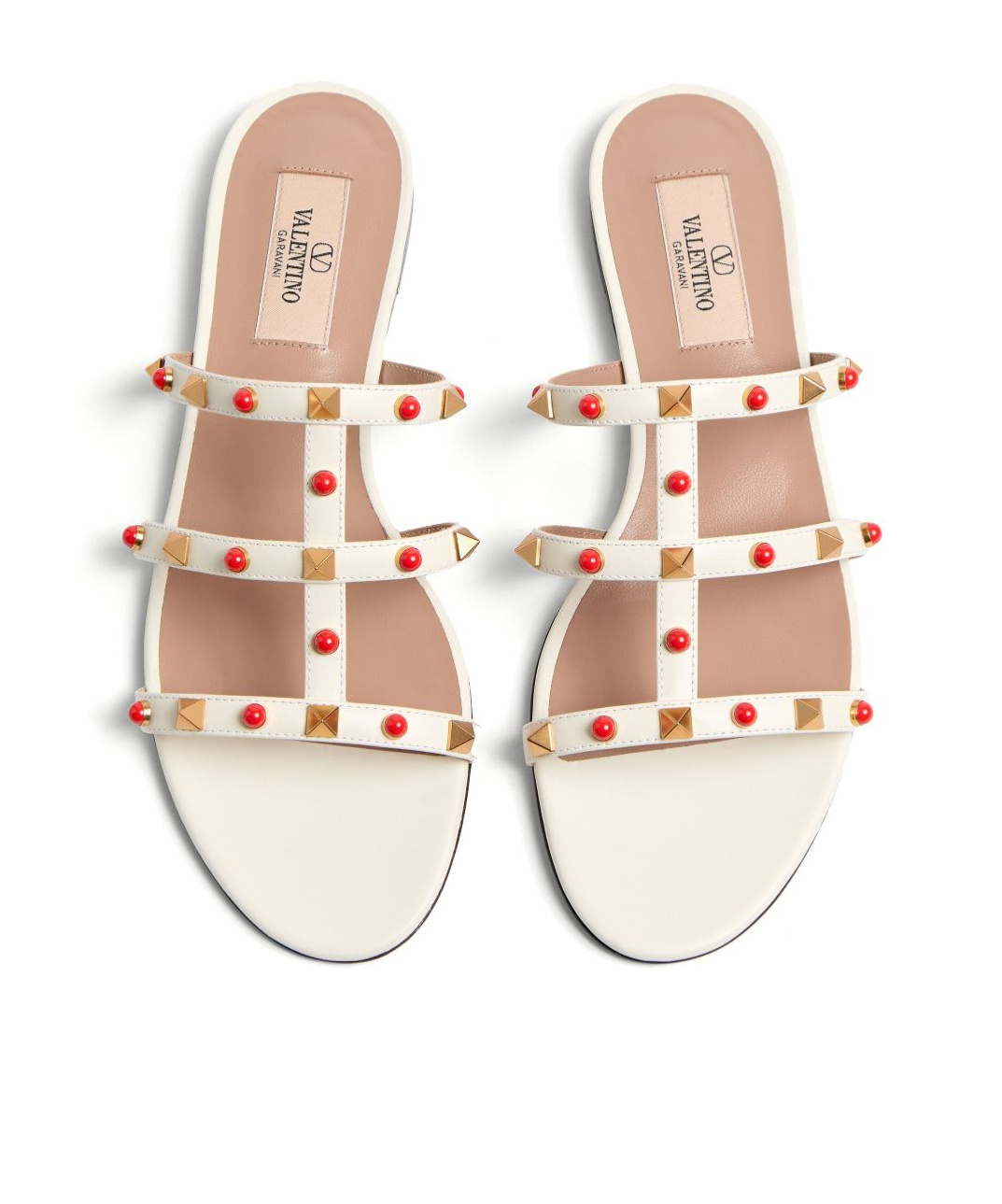Valentino Rockstud Caged Leather Flat Sandals In Nude