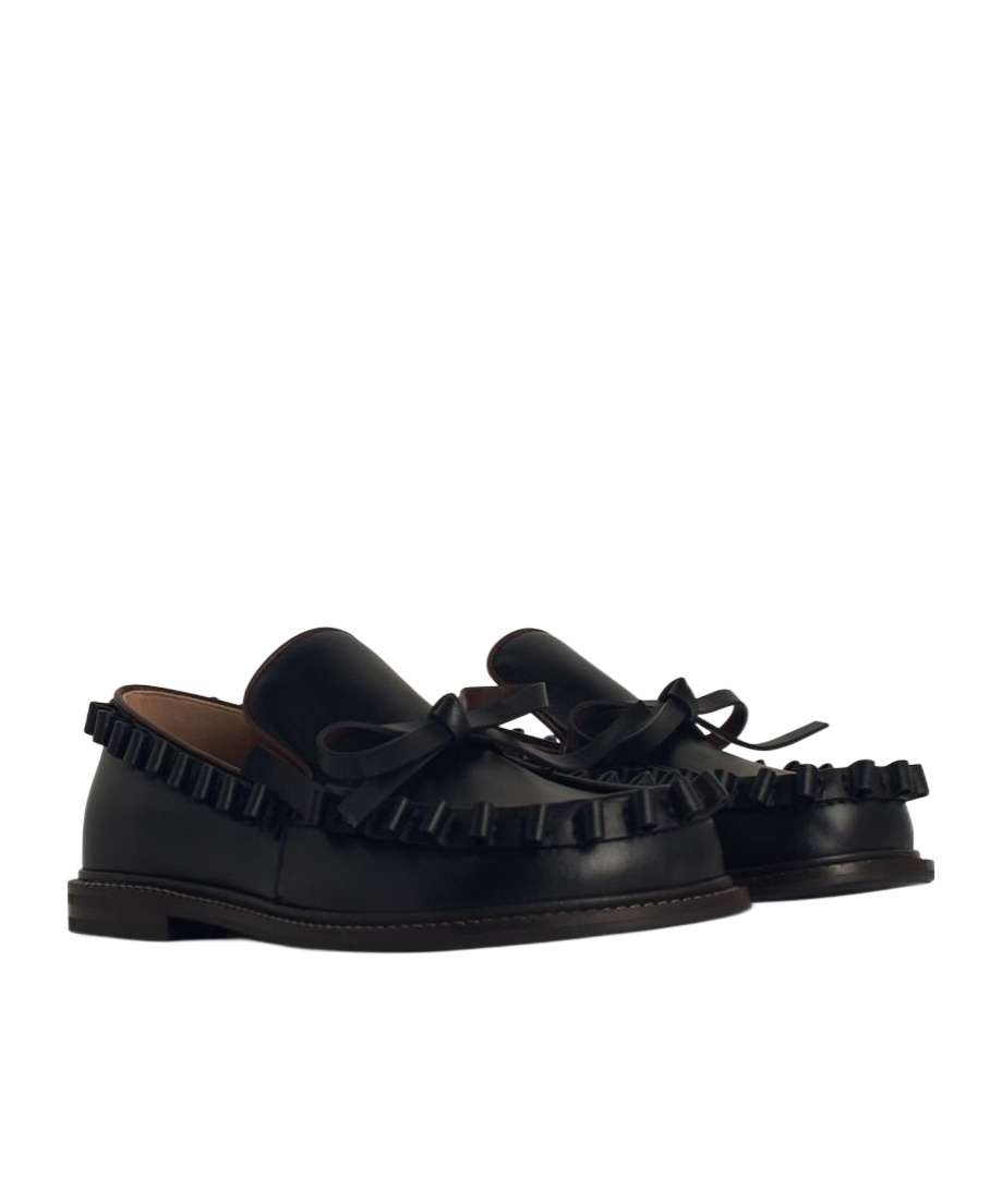 Jw Anderson Black Ruffle Leather Slip-on Loafers In Black
