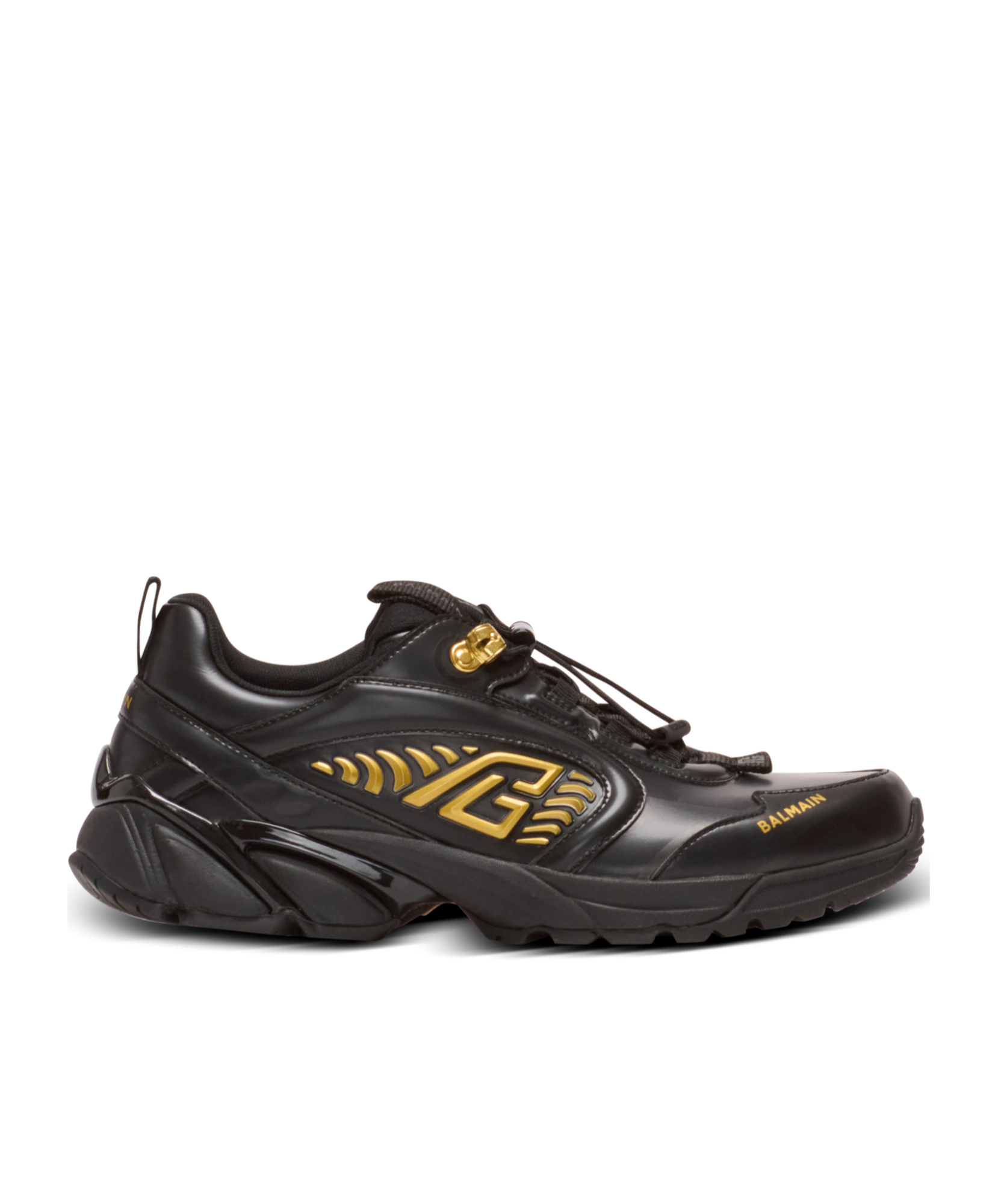 Balmain Cosmic Dust Glazed Leather Chunky Trainers In Black