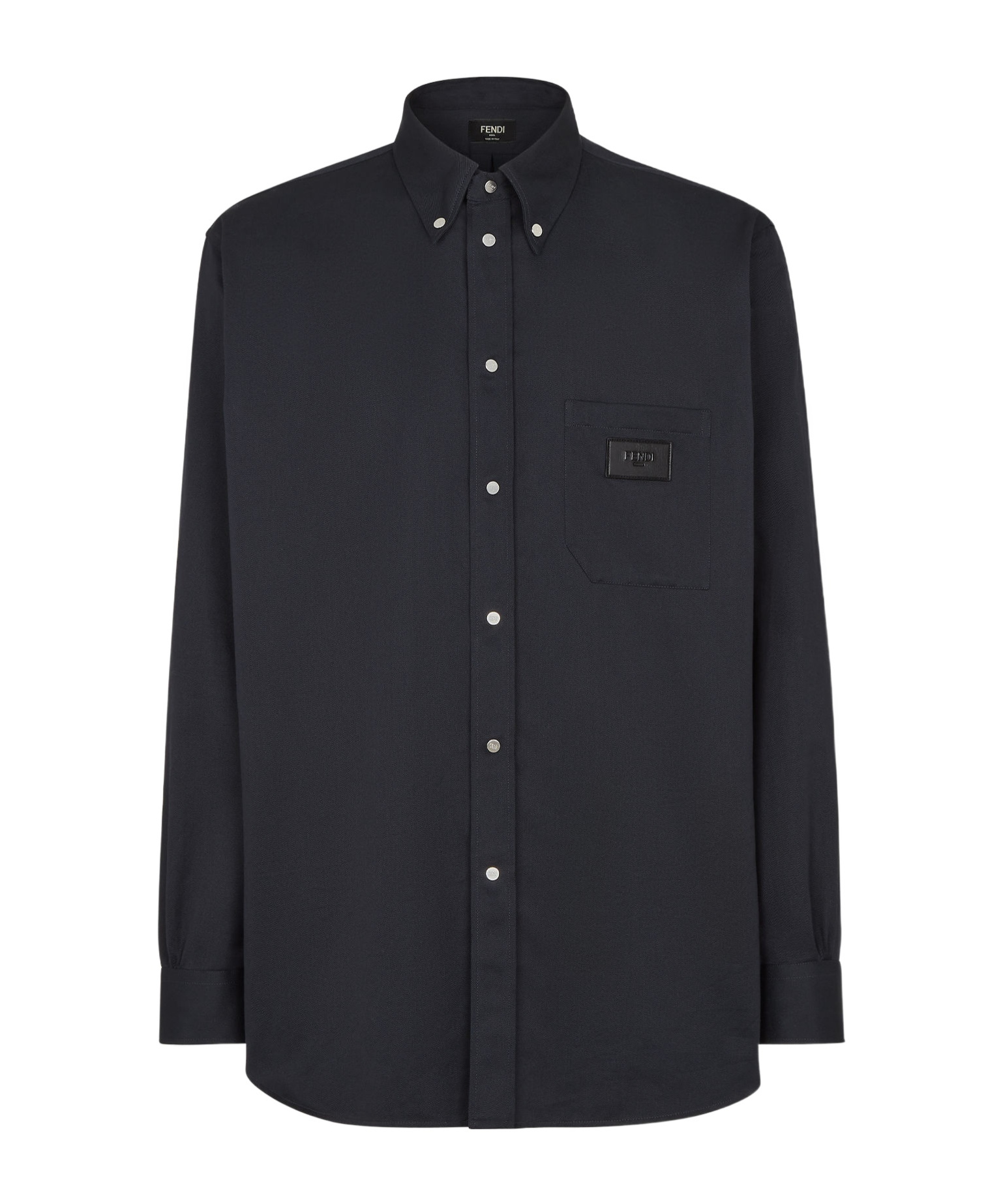 Fendi Button Collar Long-sleeved Denim Shirt In Black