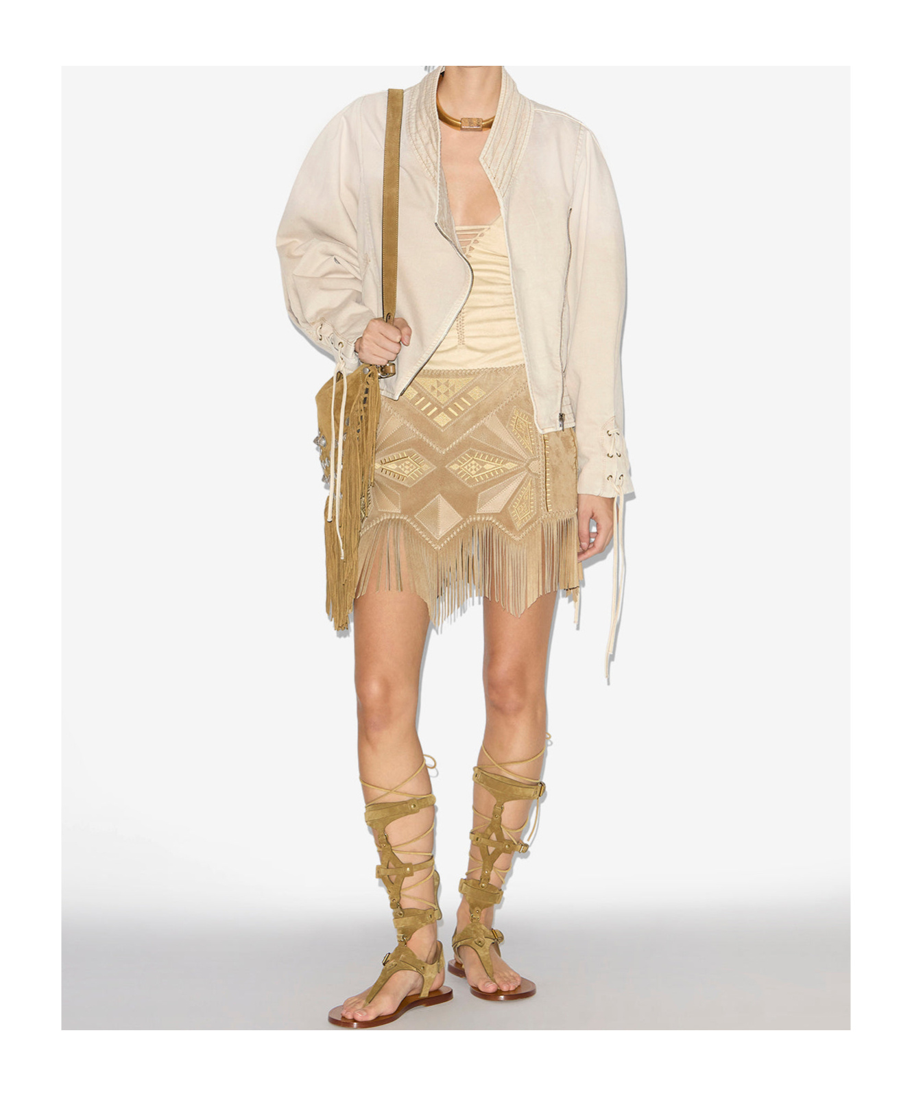 Isabel Marant Edina Short Denim Jacket In Nude