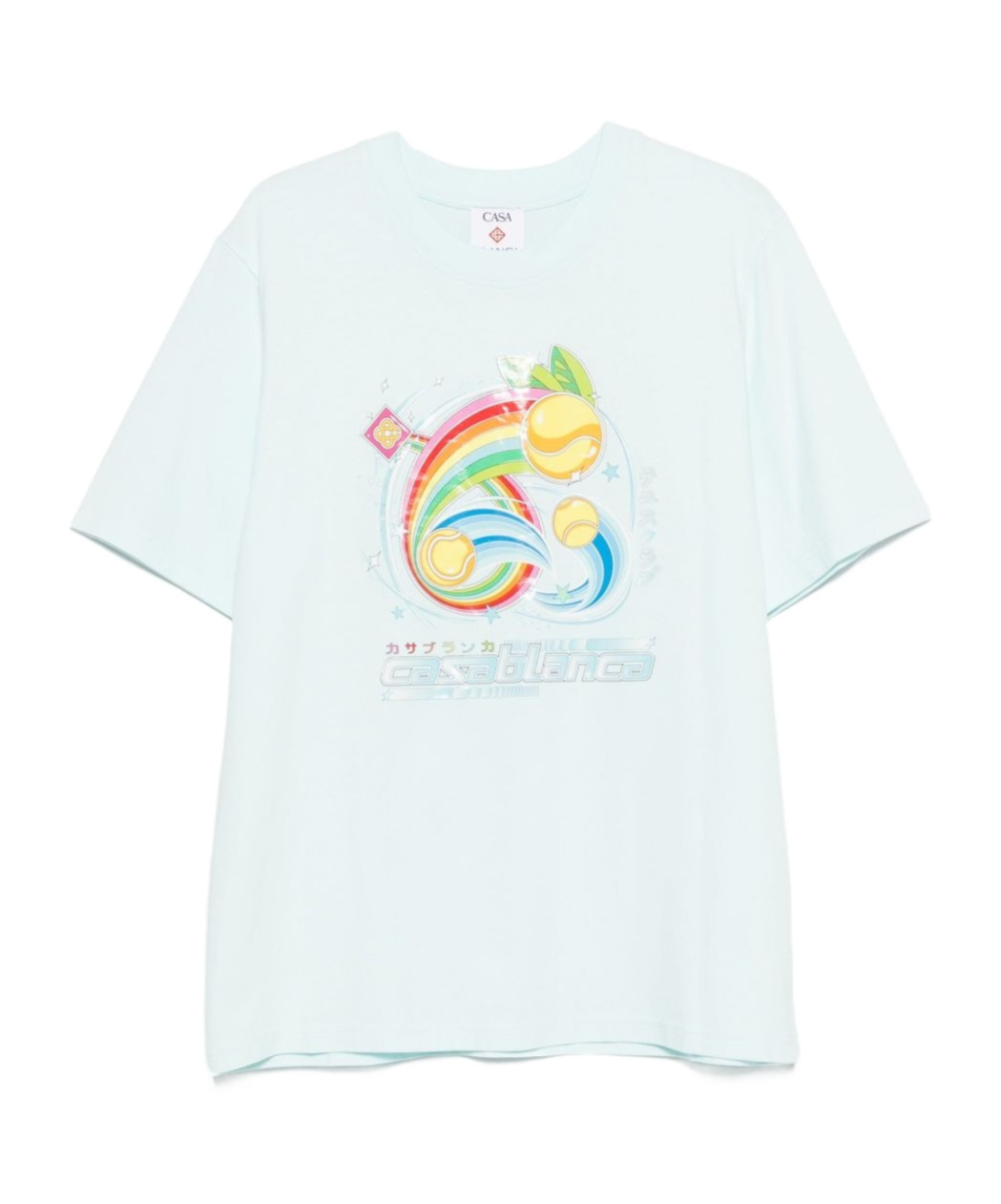 Casablanca Short-sleeved T-shirt In Light Blue Cotton With Graphic Print In Blue