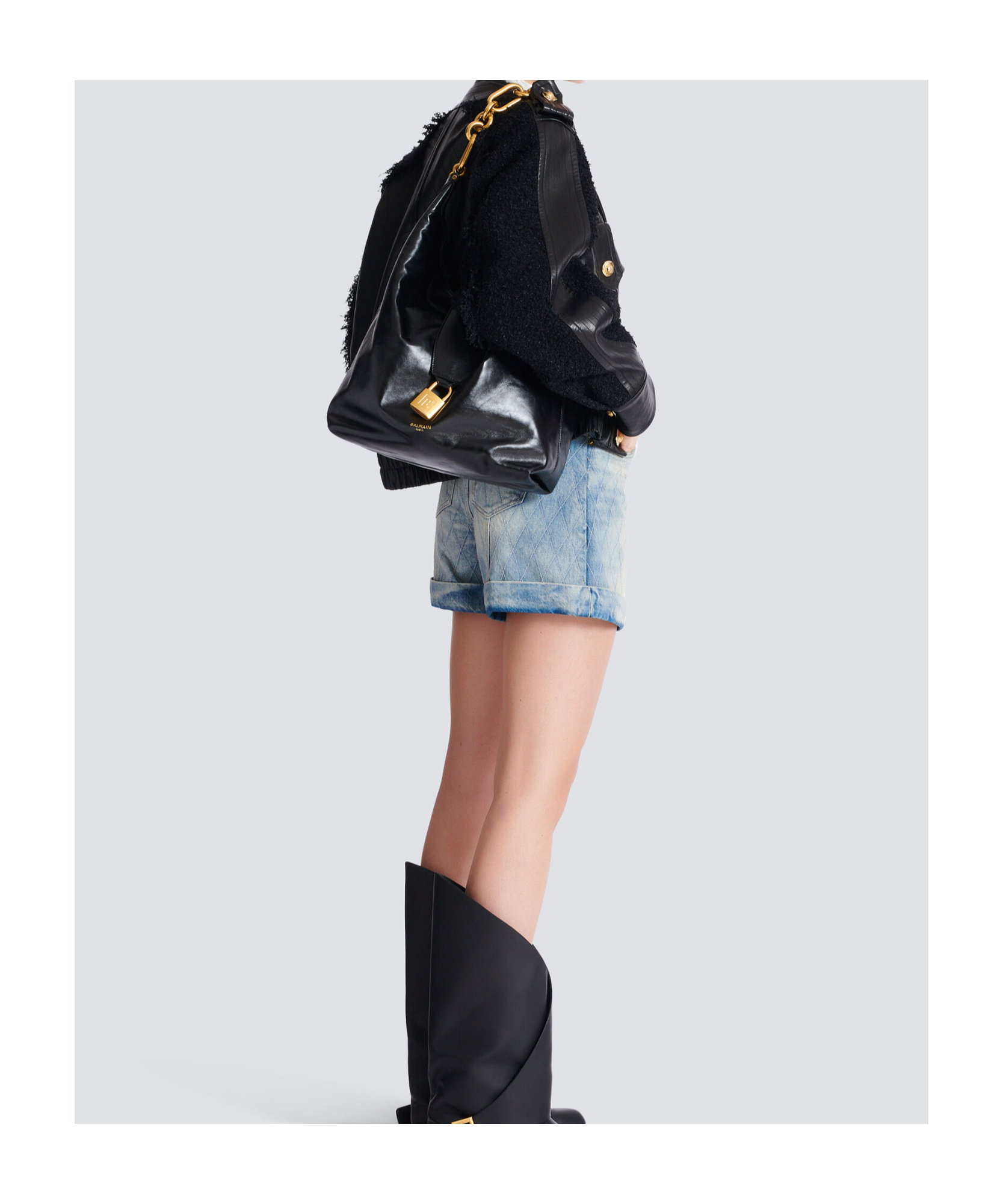 Balmain Sync Hobo Bag In Calfskin Leather In Black
