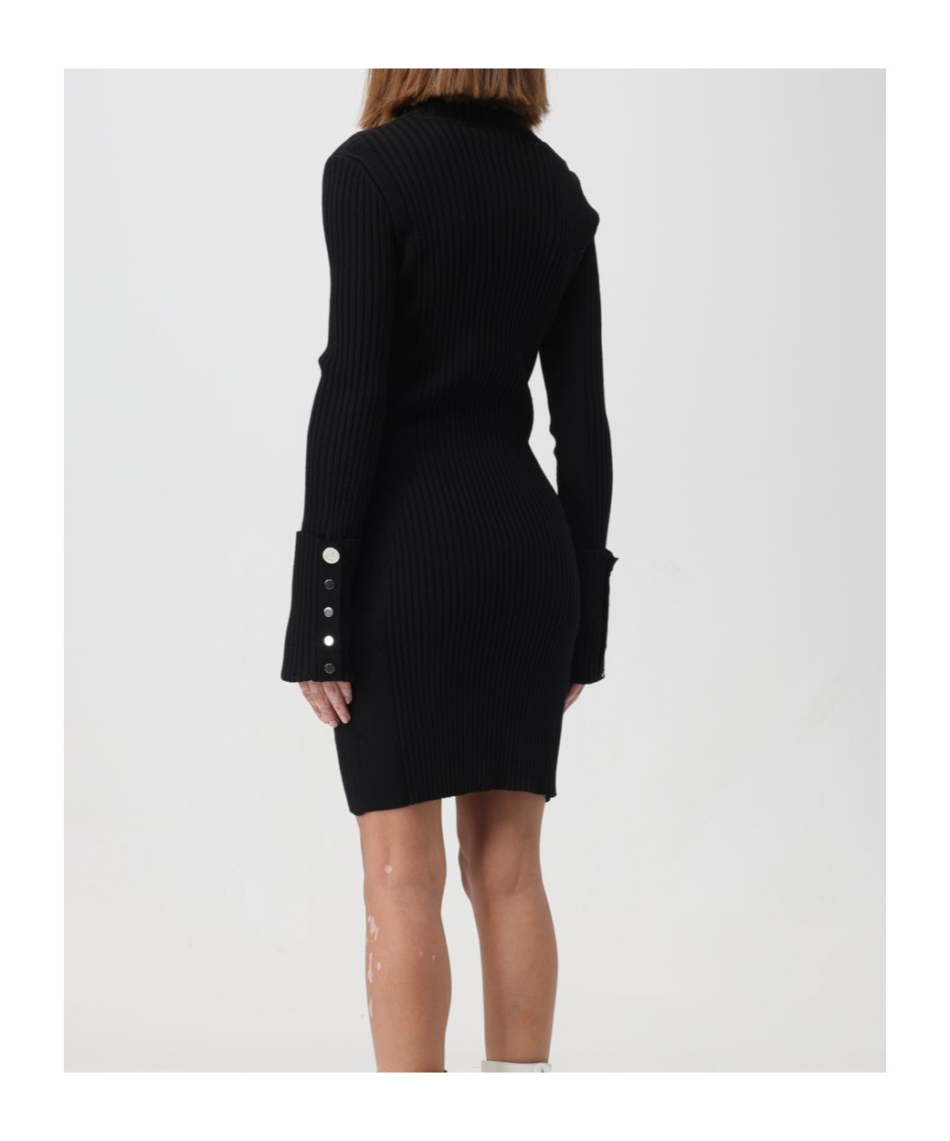 Shop Rabanne High-neck Ribbed-knit Minidress In Black