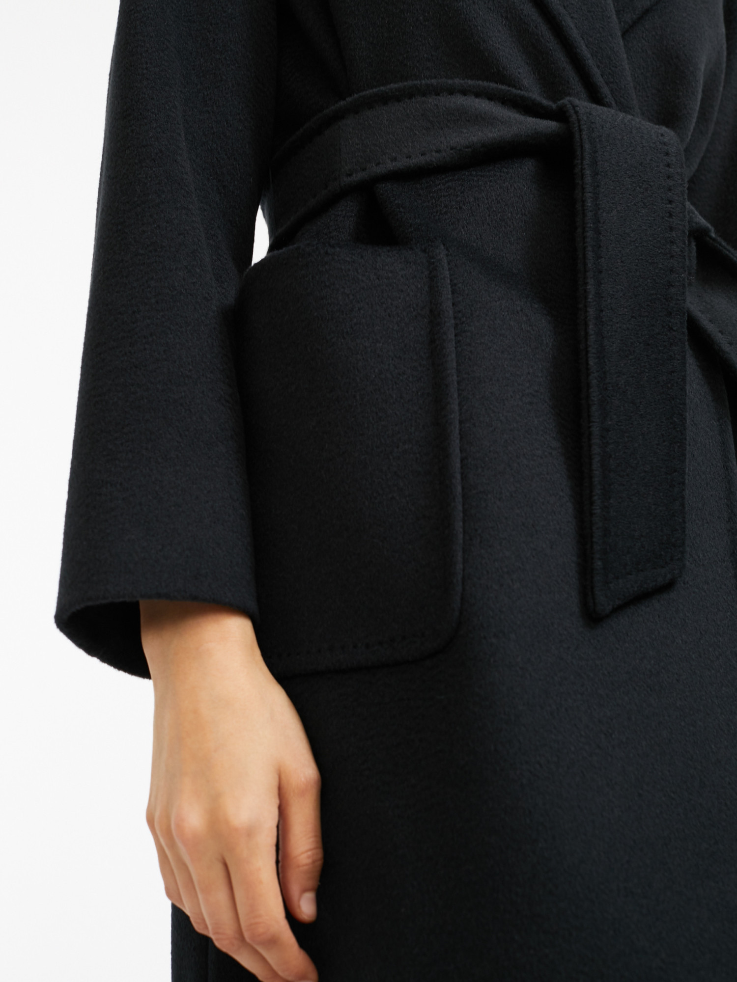 Max Mara Navy Blue Rialto Camel Wool Robe Coat In Black