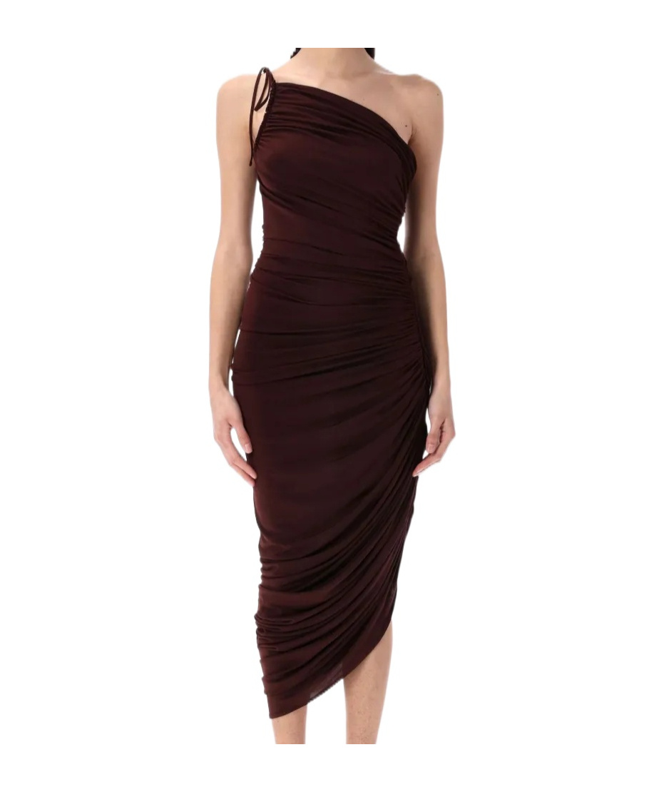 Magda Butrym Asymmetric Pleated Midi Dress In Burgundy