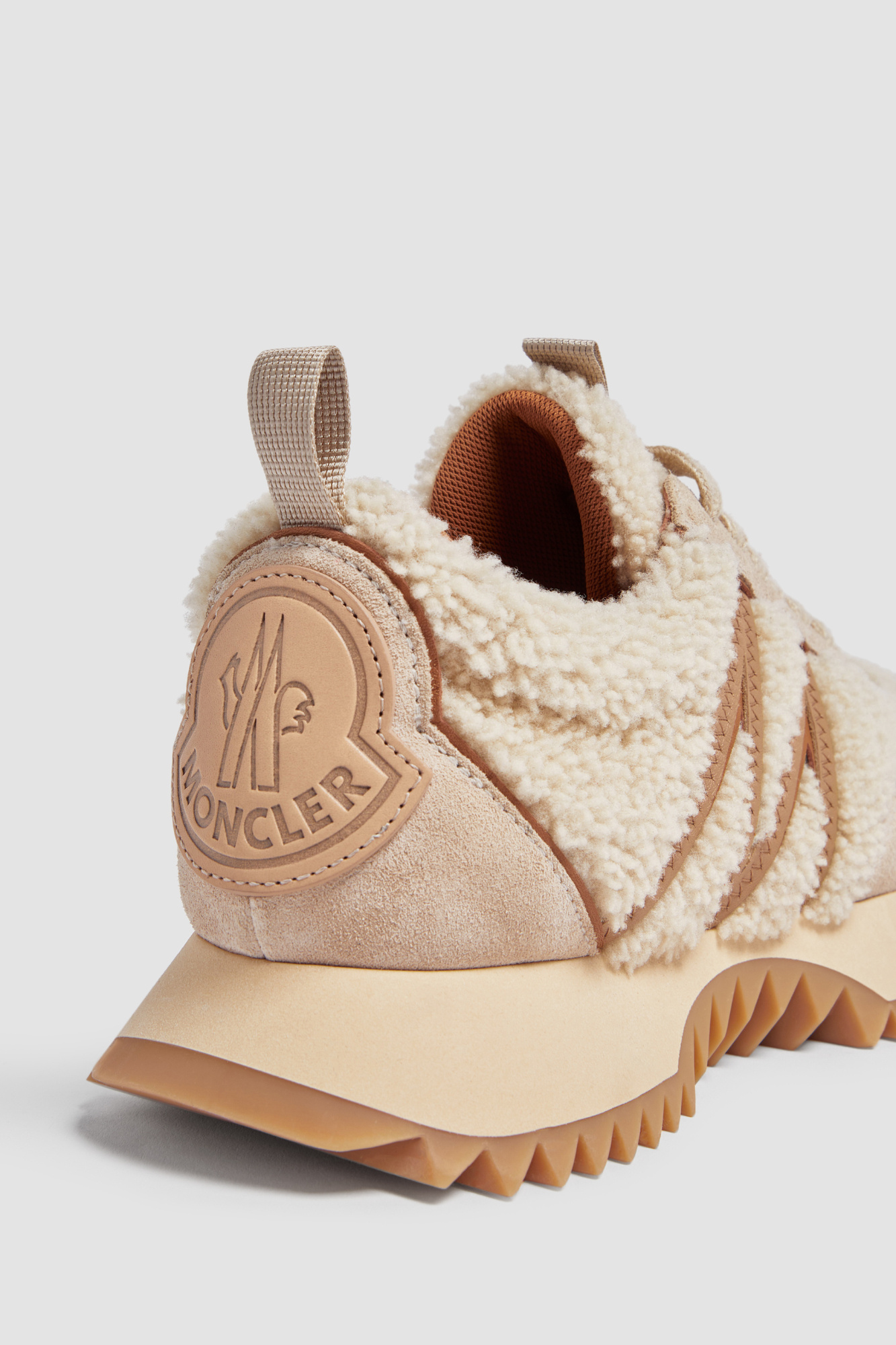 Moncler Pacey Shearling-trimmed Leather Sneakers In Nude