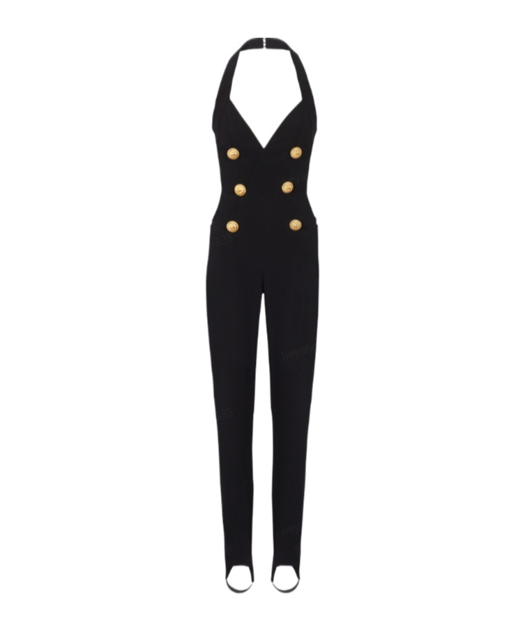 Shop Balmain Halterneck Crepe Jumpsuit In Black