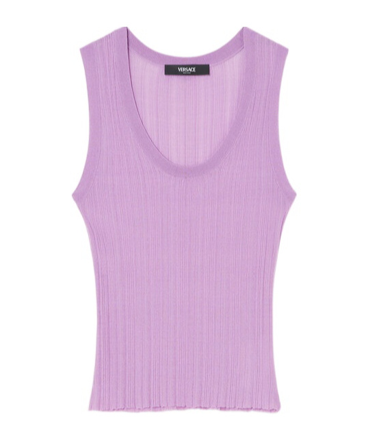 Versace Purple Ribbed Knit Tank Top In Purple
