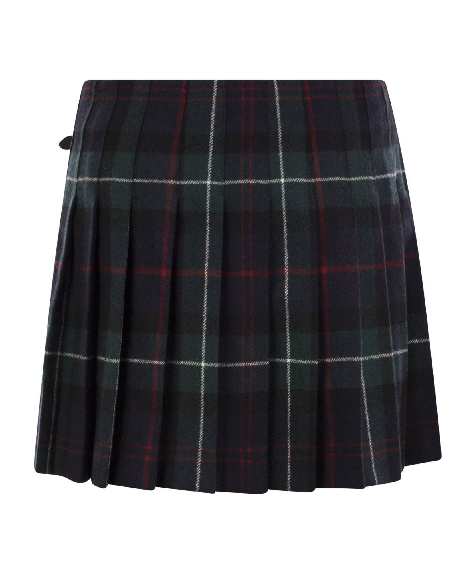 Polo Ralph Lauren Plaid Pleated Wool Twill Wrap Skirt In Black