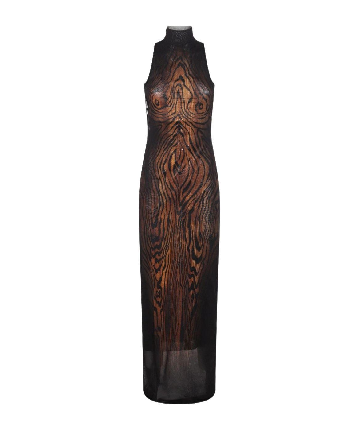 Jean Paul Gaultier Women Long Dress Double Layer Printed Wood In Brown