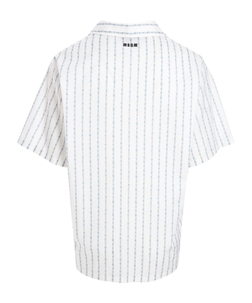 Msgm Short-sleeved Striped Shirt With Floral Accents In White