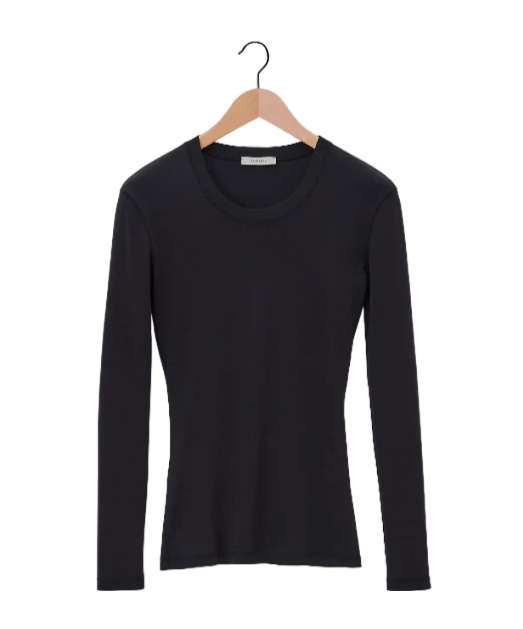 Lemaire Classic Black Long-sleeved Cotton T-shirt In Black