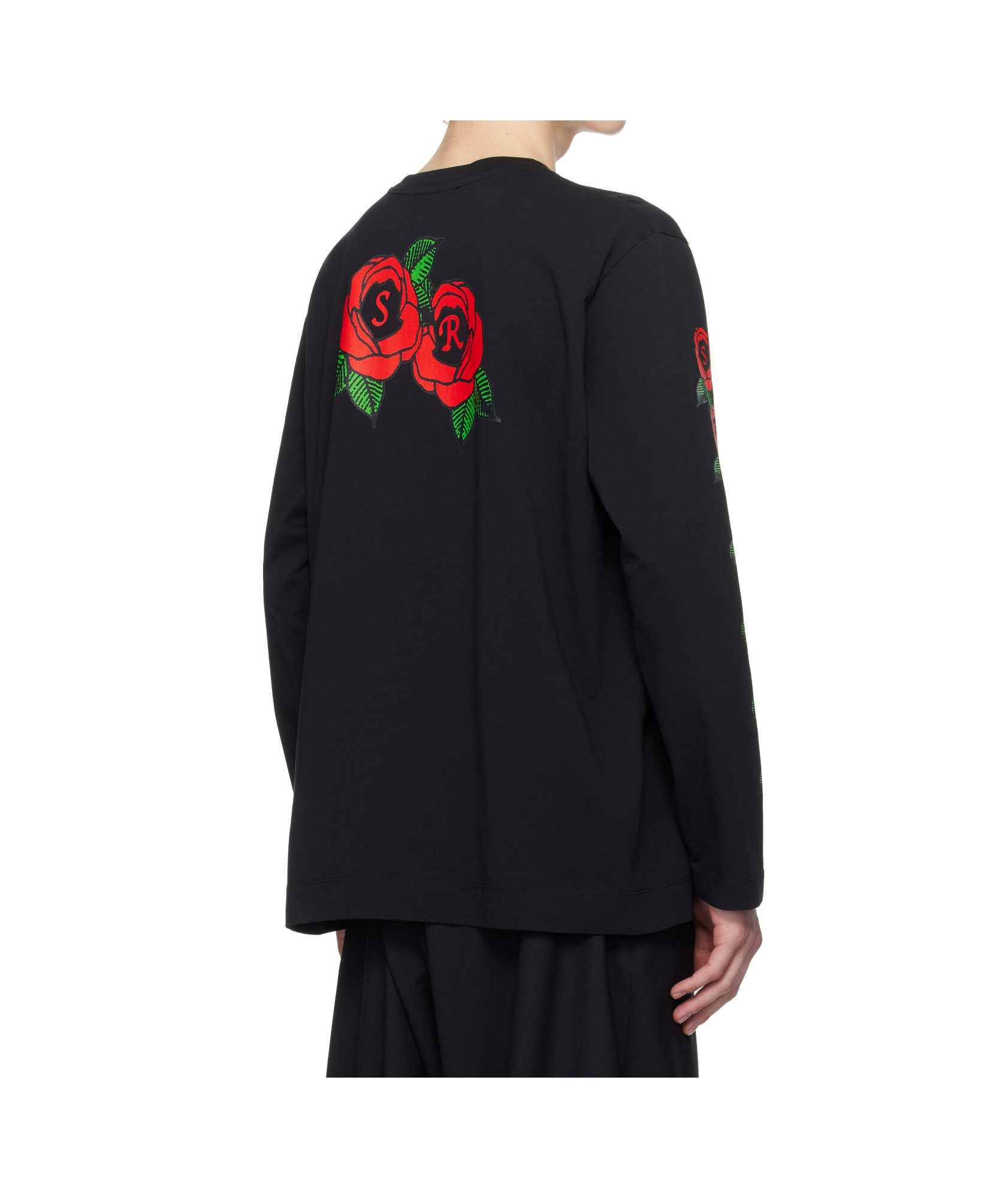 Simone Rocha Black Cluster Rose Logo Print Long Sleeve T-shirt In Black