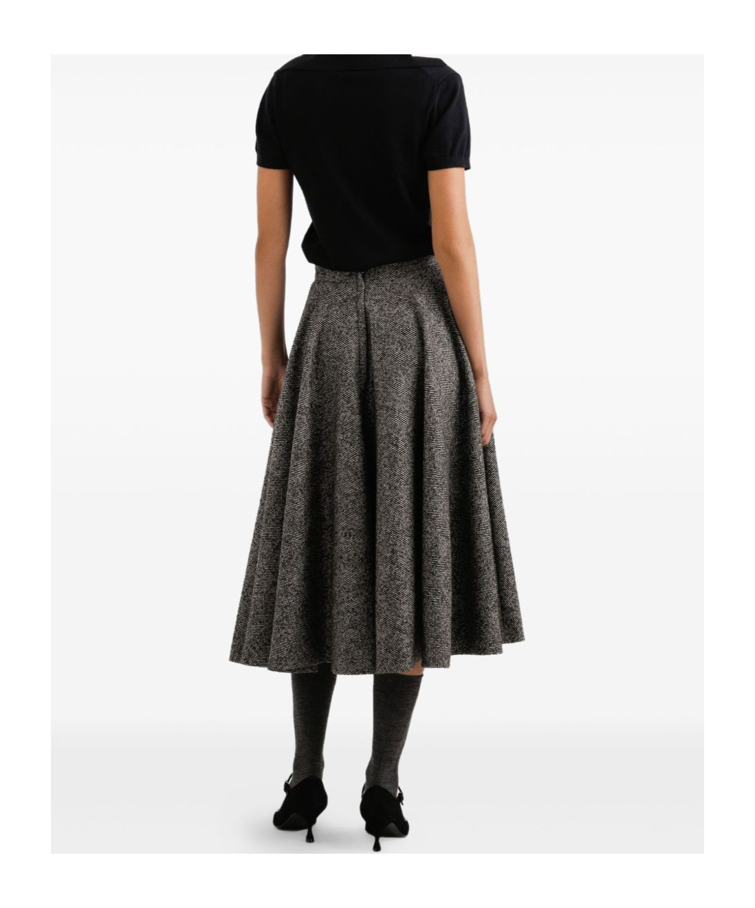 Dolce & Gabbana Midi Circle Skirt In A Dotted Wool Blend In Black