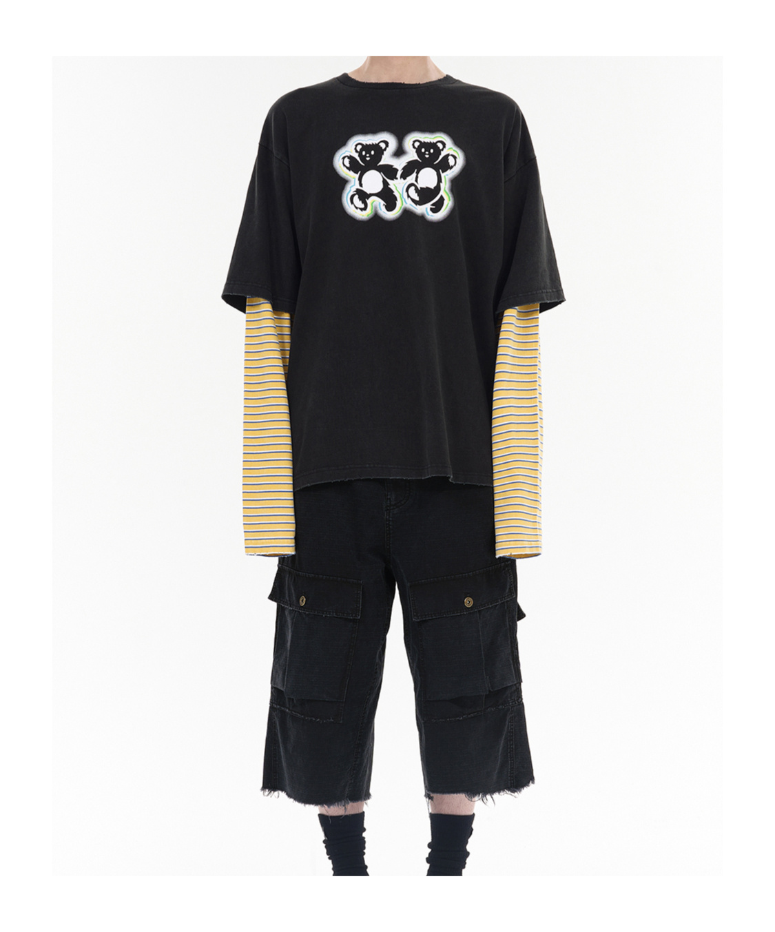 We11 Done T-shirt Im Layering-look Mit Teddy In Black