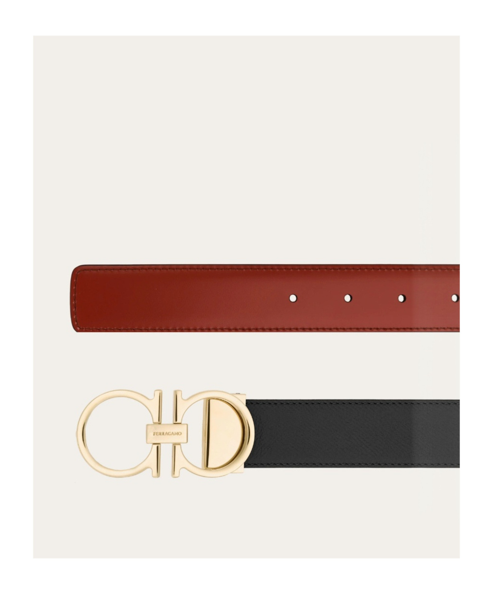 Ferragamo Reversible And Adjustable Gancini Belt In Black