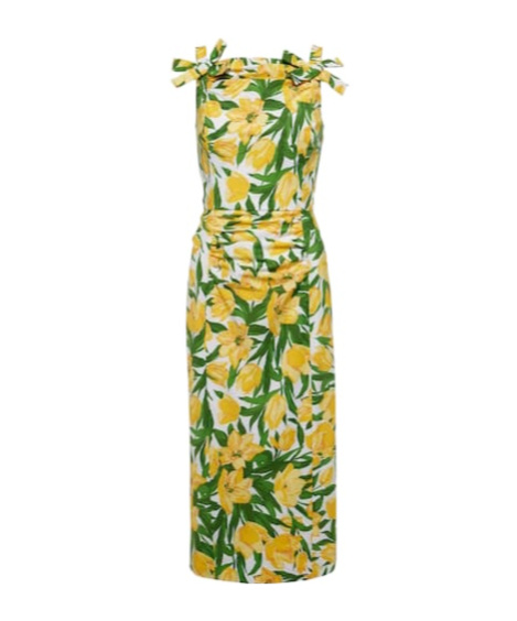 Carolina Herrera Floral Ruched Poplin Midi Dress In Multi