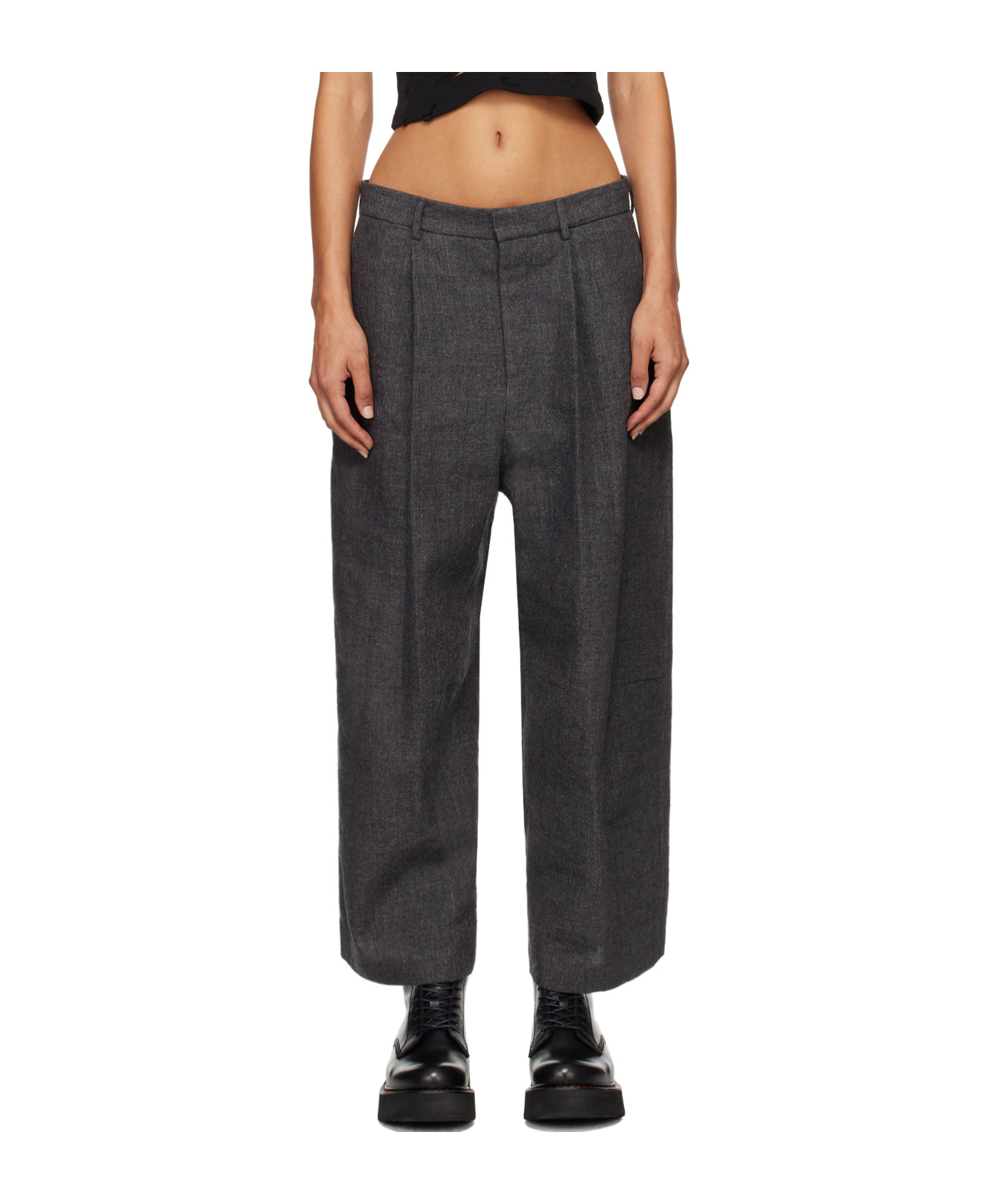 R13 Articulated Knee Pleated Casual Pants In Black
