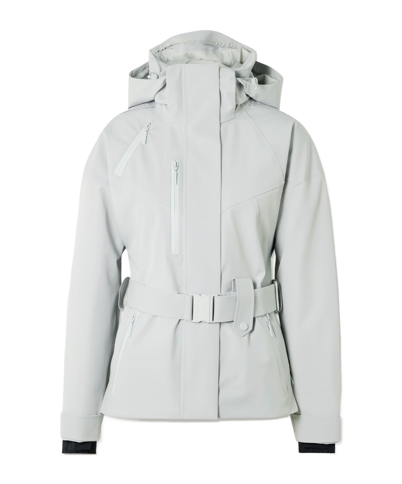 Cordova Cascade Appliquéd Belted Stretch Hooded Ski Jacket In White