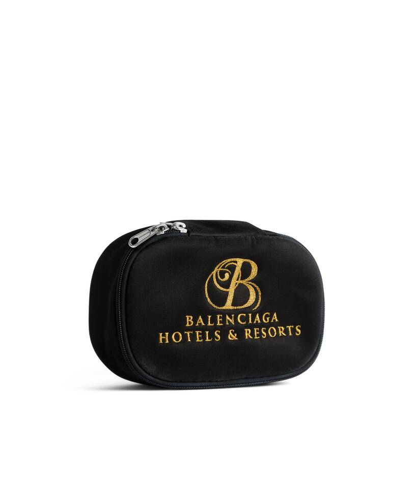 Balenciaga Logo-embroidered Velvet Clutch Bag In Black