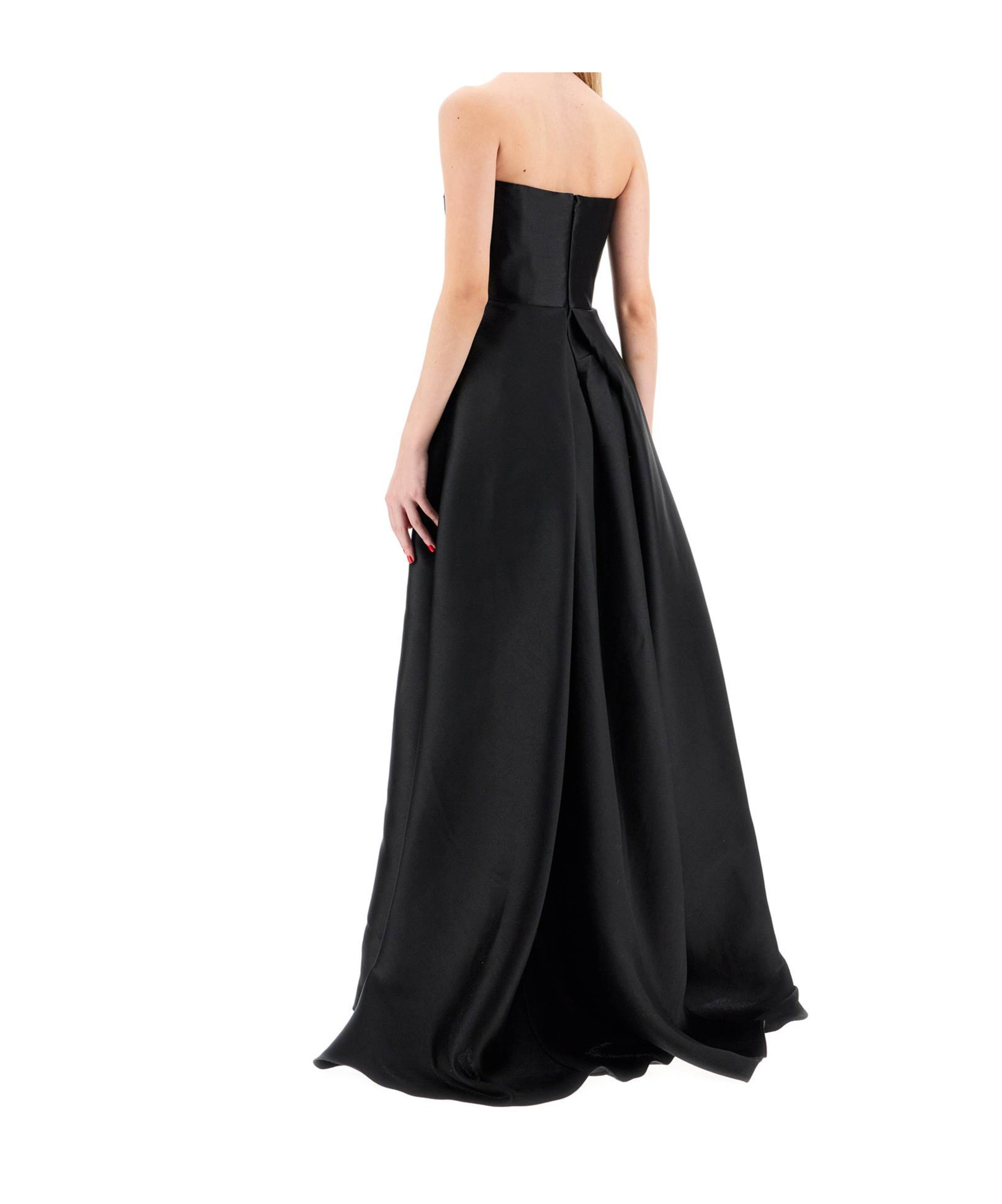 Solace London Strapless Trina Mini Dress With Maxi Draped In Black