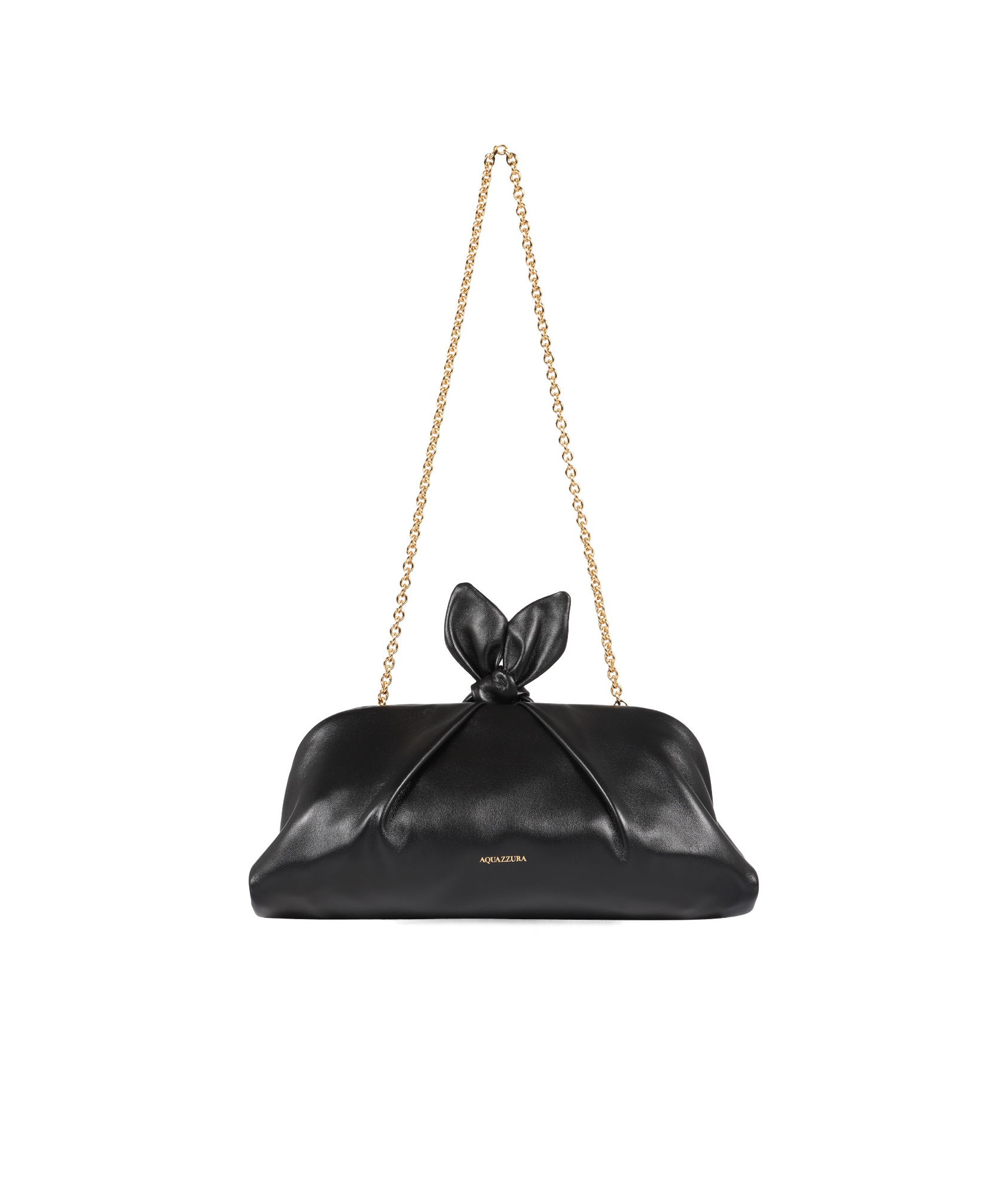Aquazzura Bow Tie Small Leather Clutch In Black