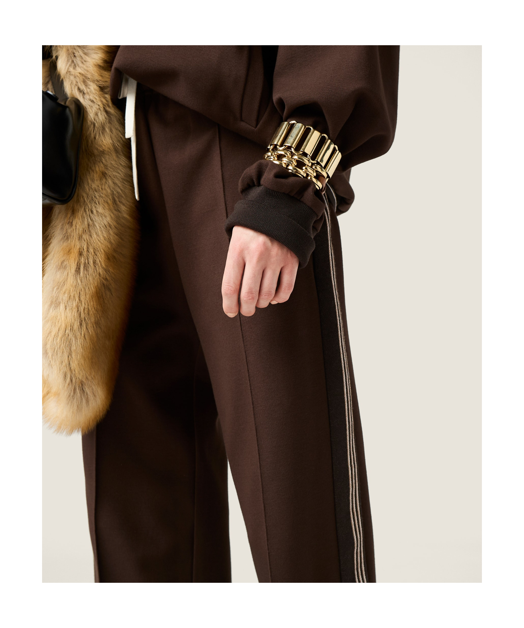 Miu Miu Womens Cacao Drawstring Striped-panel Stretch-woven Trousers In Brown