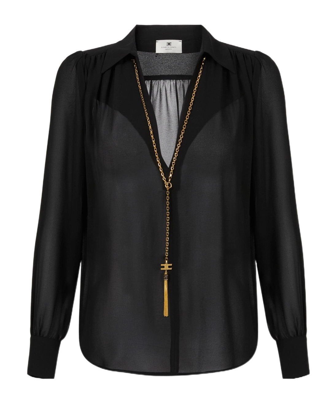 Elisabetta Franchi Blouse In Georgette Fabric With Necklace In Black