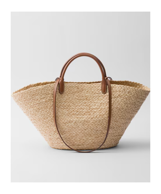 Prada Large Woven Fabric And Leather Tote Bag In Nude