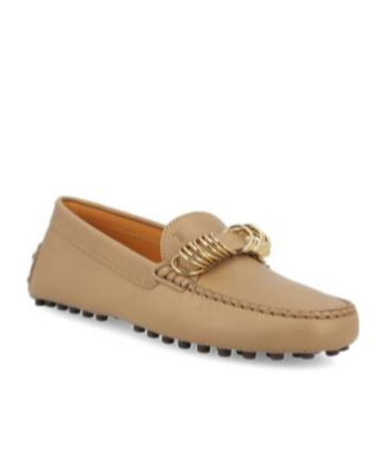 Tod's Rounded Toe Leather Loafers With Decorative Metal Ring In Brown
