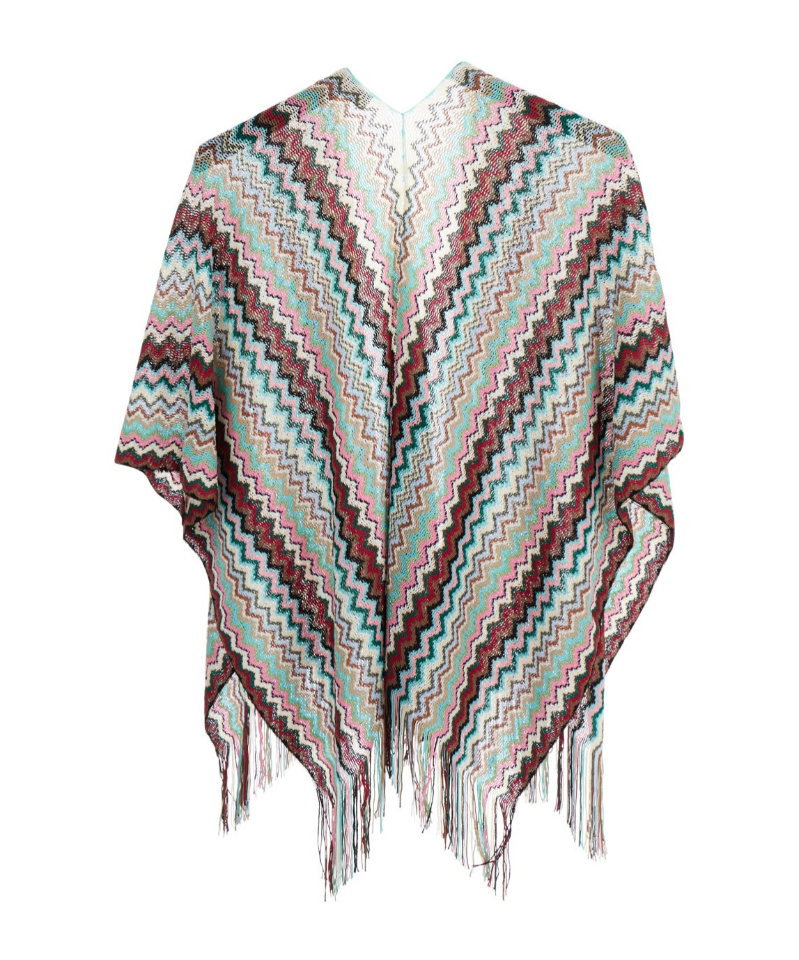 Missoni Multicolor Cape With Fringed Hem And All-over Zig-zag Motif In Viscose Blend Woman In Multi