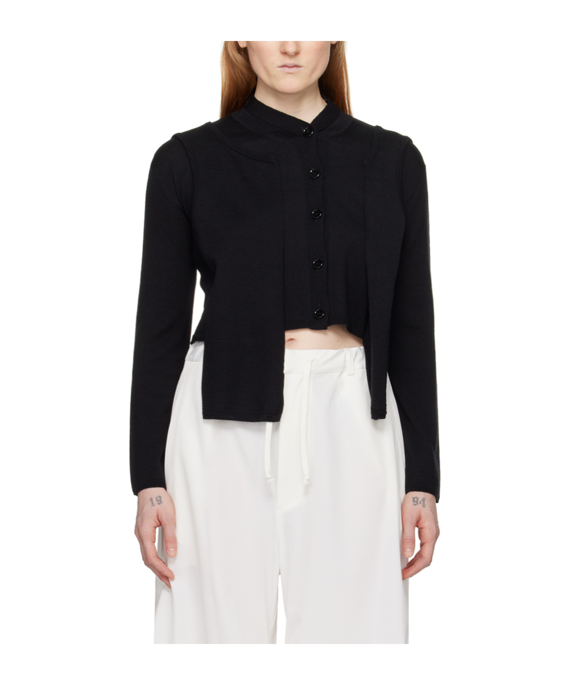 Shop Mm6 Maison Margiela Laminated Knitted Cardigan In Black