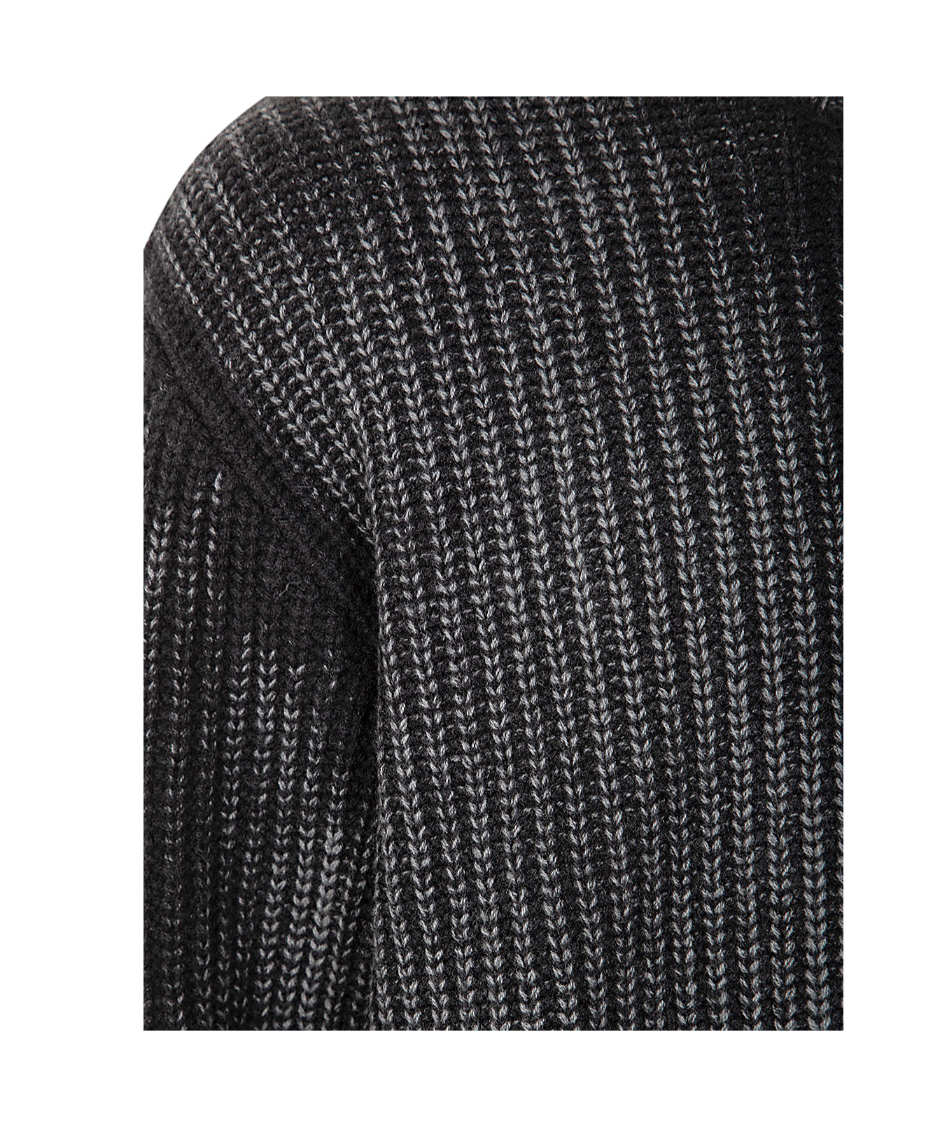 Avant Toi Tonal Effect Ribbed Round Neck Pullover In Cashmere And Wool With Cut Edges In Black