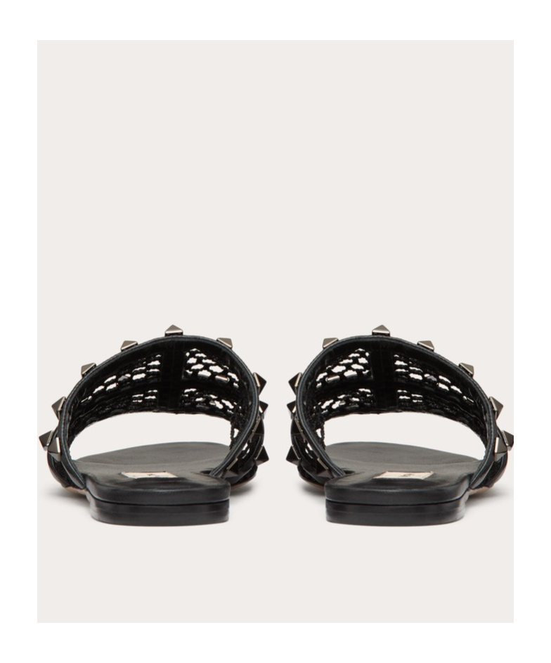 Valentino Rockstud-embellished Interwoven Slides In Black