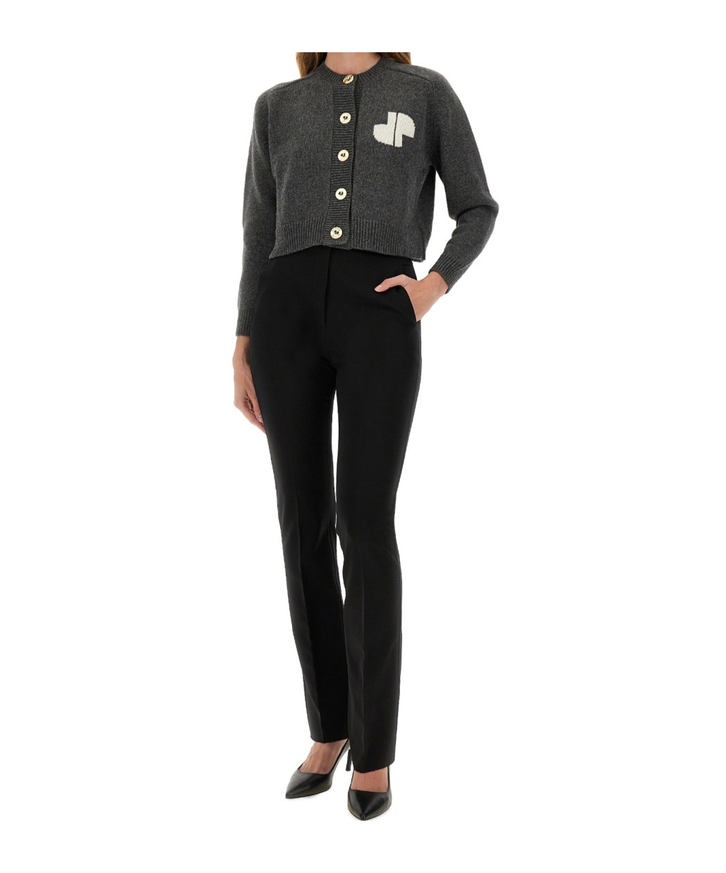 Patou Jp Monogram Intarsia Wool And Cashmere Cropped Cardigan Clothing In Black