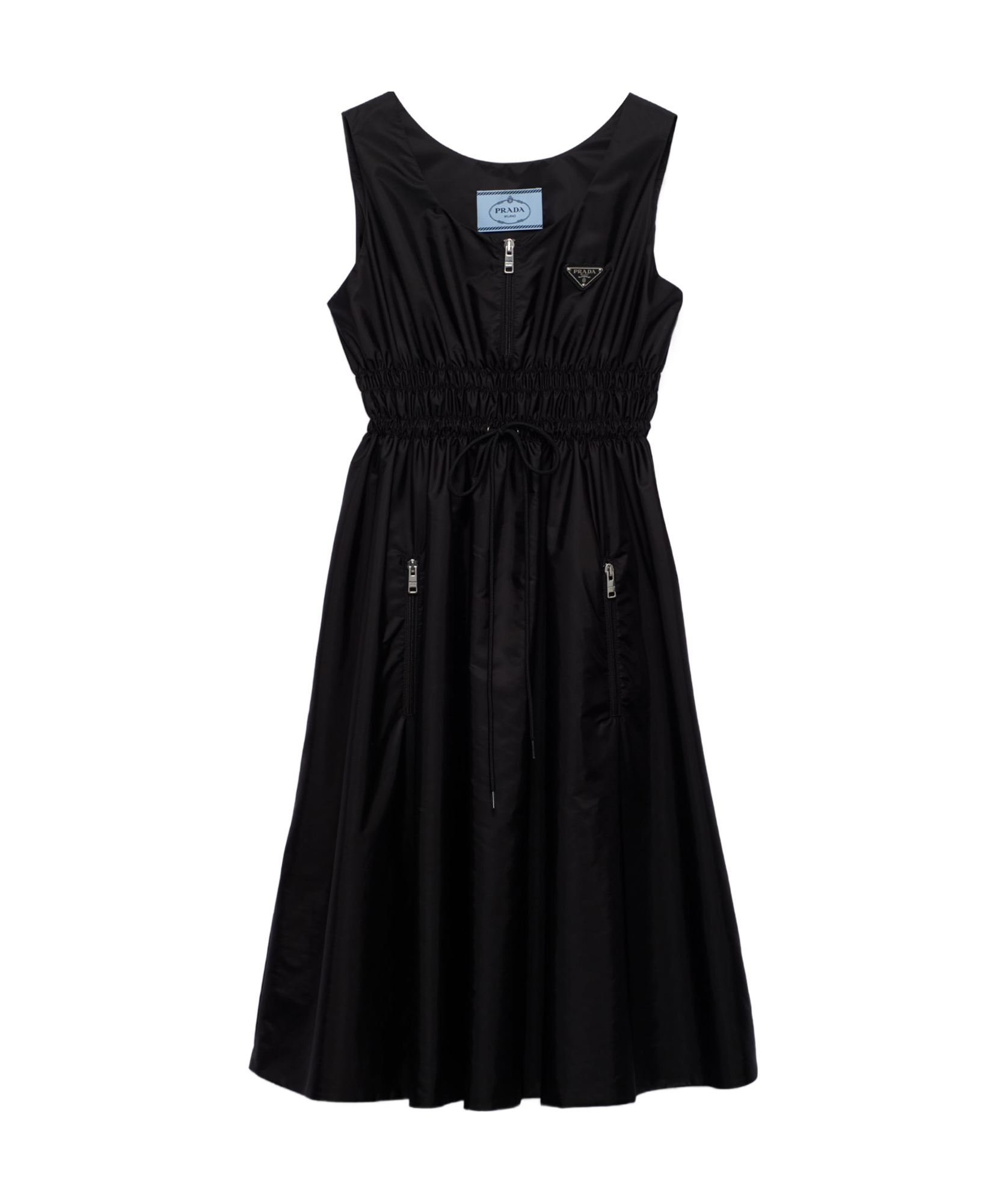 Prada Re-nylon Zip-front Recycled-polyamide Midi Dress In Black