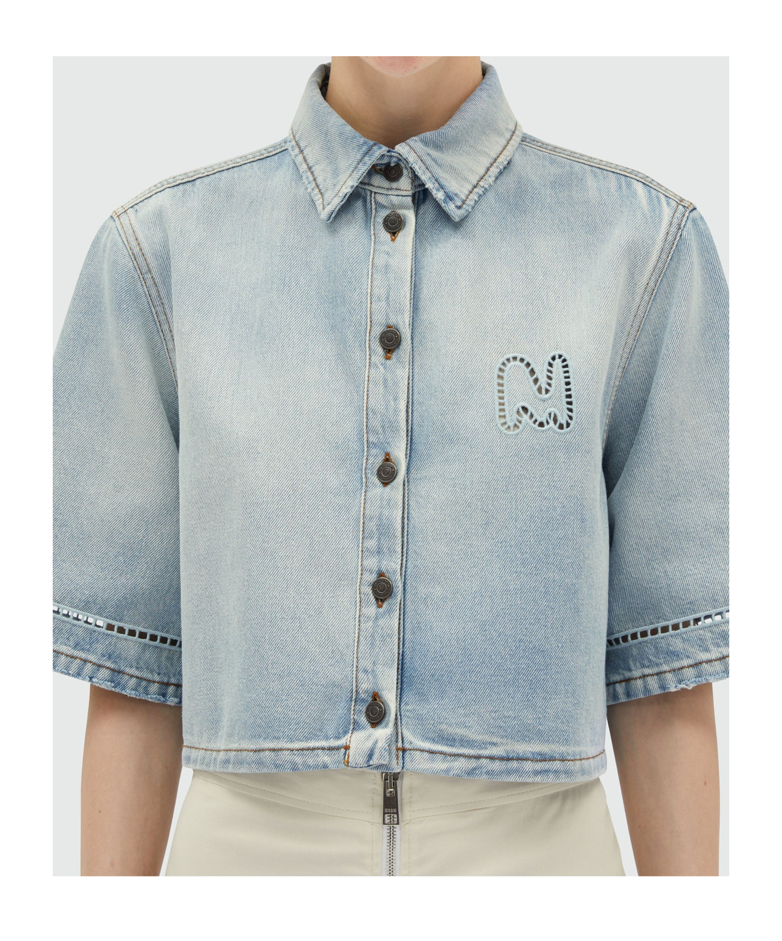 Msgm Cropped Shirt In Light Washed Denim In Gray