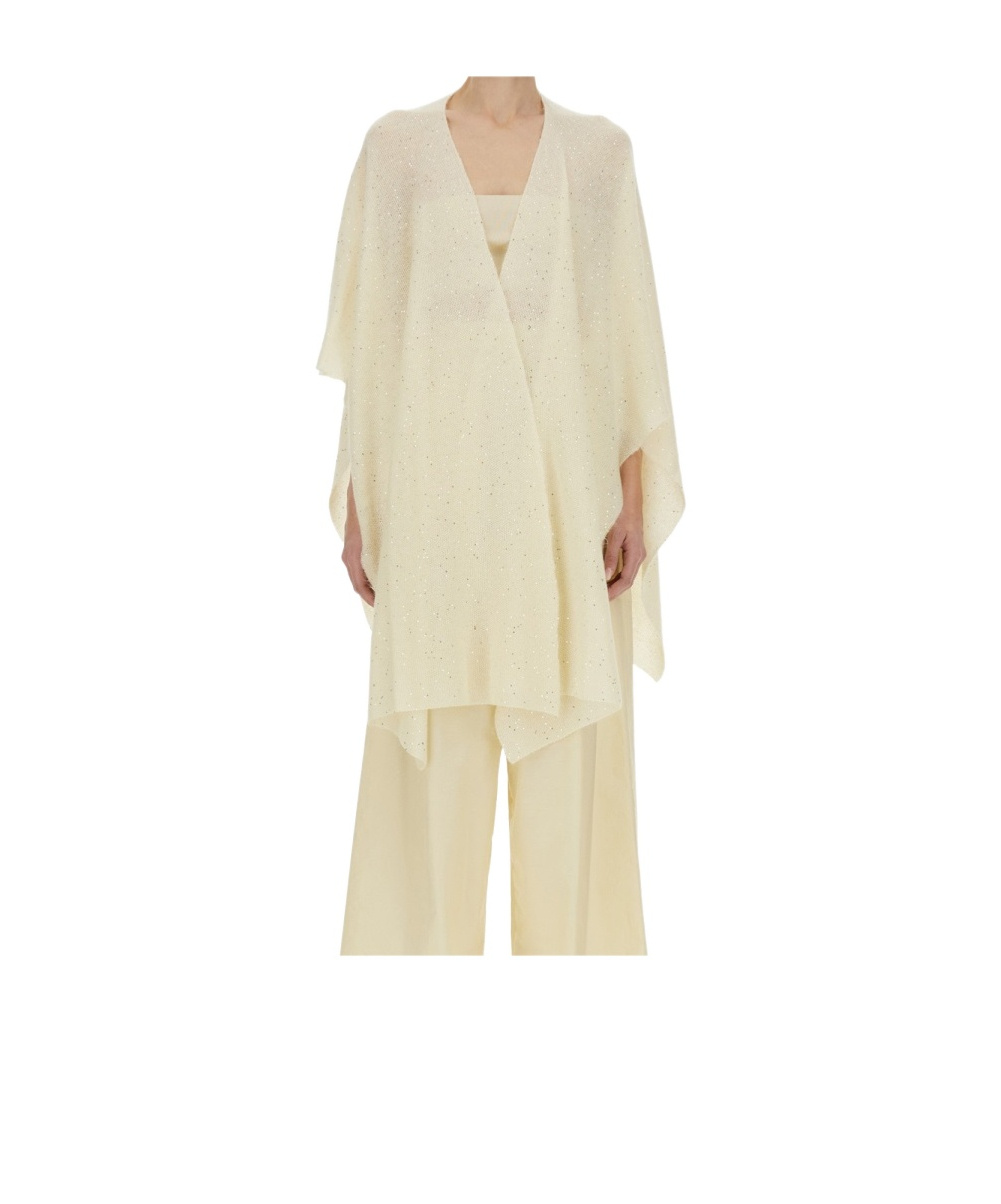 Fabiana Filippi Flowing Mohair Cape With Subtle Shimmering Details In Nude