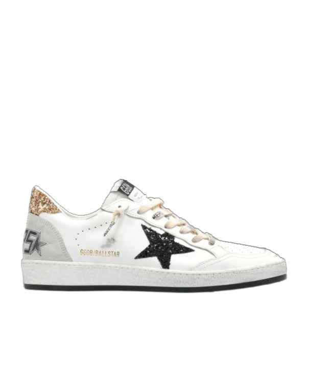 Golden Goose Ballstar Leather Upper And Toe Glitter Star And Heel Suede Spur Shoes In White