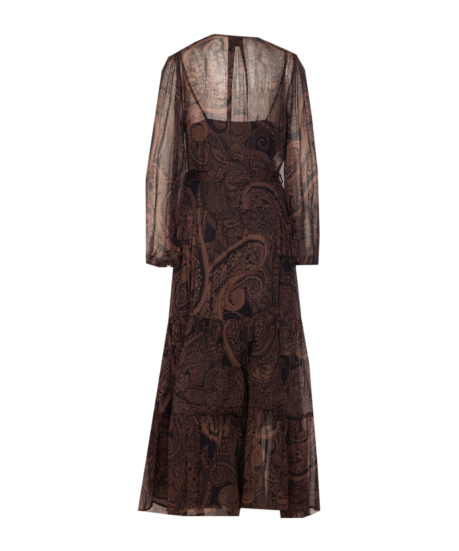 Pinko Long Sleeve Tiered Dress With Belt Detail In Multi