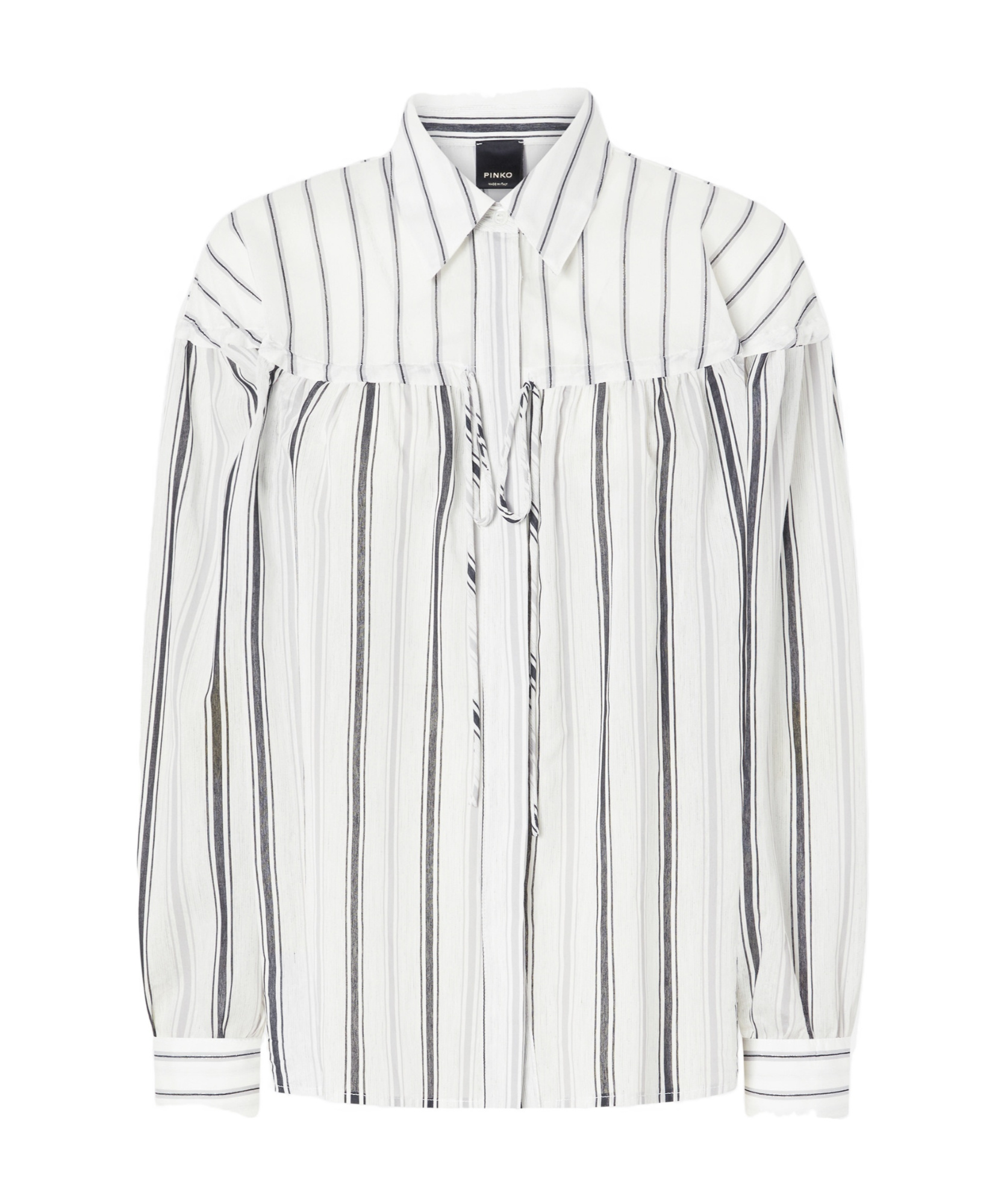 Pinko Striped Long Sleeve Top With Pleated Detail In White