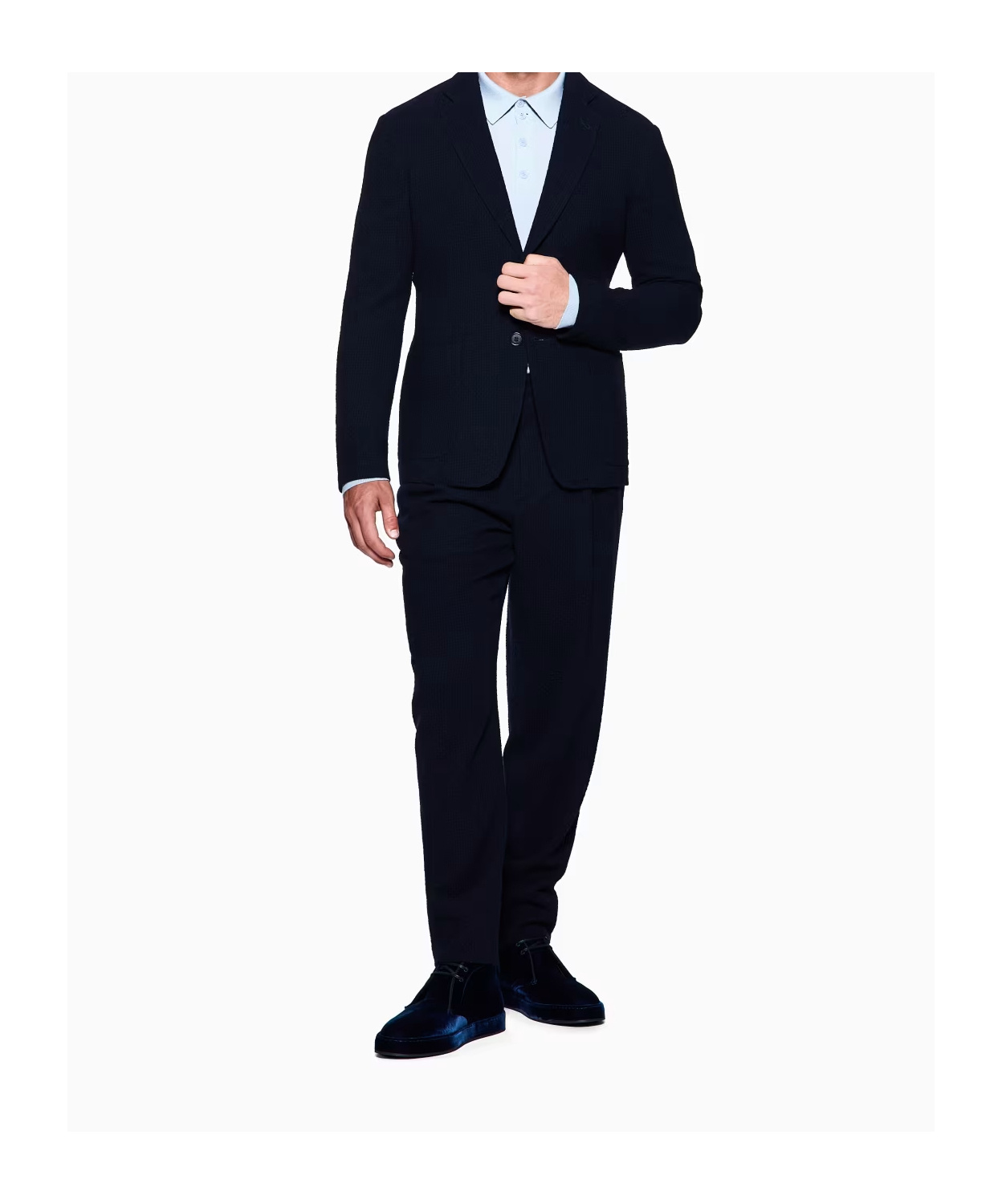 Giorgio Armani Single-breasted Jacket In Stretch Wool Seersucker In Blue